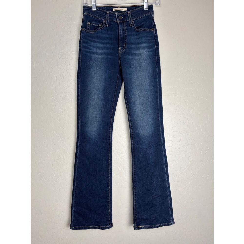 Levis 725 High Rise Bootcut Jeans Dark Wash Blue Denim Size W25 L30 2875